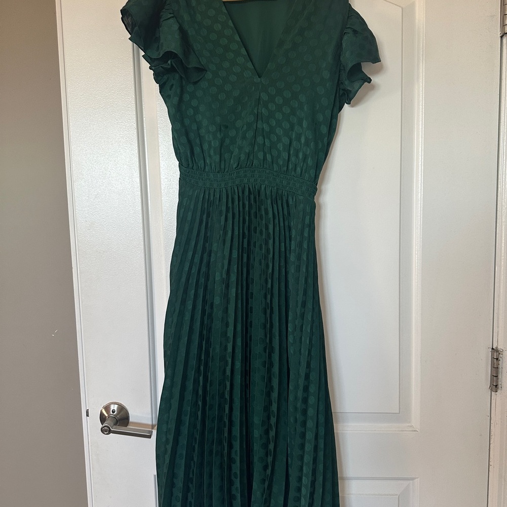 Max Studio Emerald Green Dot-Textured Midi Dress